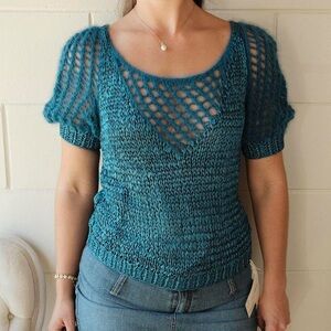 Teal Knit Short Sleeve Sweater